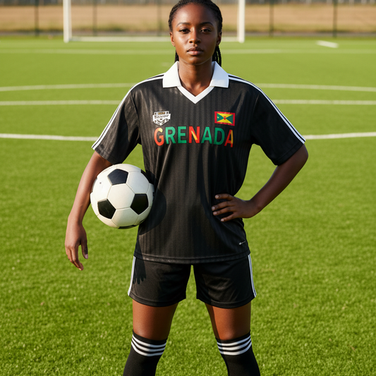 Grenada Flag Themed Graphic Collar Striped Soccer Jersey