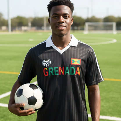 Grenada Flag Themed Graphic Collar Striped Soccer Jersey