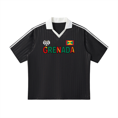 Grenada Flag Themed Graphic Collar Striped Soccer Jersey