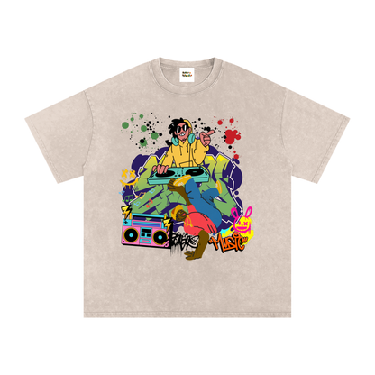 Graffiti DJ Art Graphic Unisex Snow Washed Oversized Cotton T-Shirt