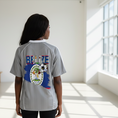Belize Flag Themed Shadow Stripe Collared Soccer Graphic Unisex Jersey