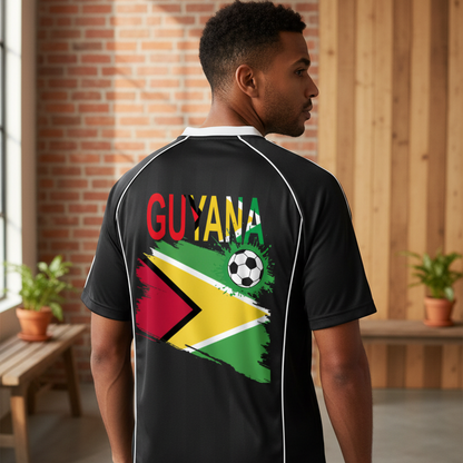 Guyana Flag Themed Unisex Graphic Shadow Stripe Collared Soccer Jersey