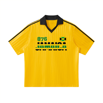 Jamaican Flag Themed Unisex Graphic Contrast Collar Striped Soccer Jersey