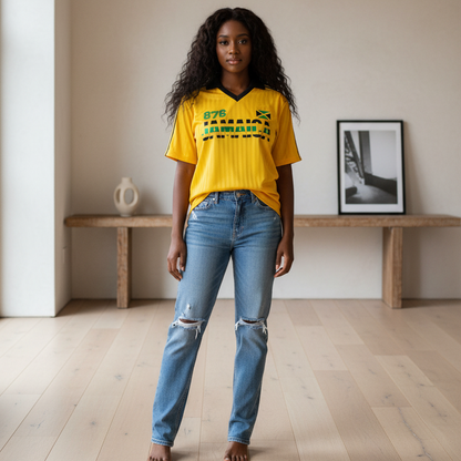 Jamaican Flag Themed Unisex Graphic Contrast Collar Striped Soccer Jersey