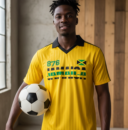 Jamaican Flag Themed Unisex Graphic Contrast Collar Striped Soccer Jersey