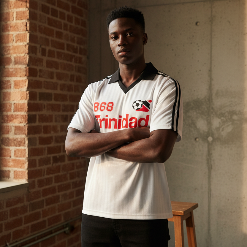 Trinidad Flag Themed Graphic Contrast Collar Striped Unisex Soccer Jersey