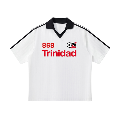 Trinidad Flag Themed Graphic Contrast Collar Striped Unisex Soccer Jersey