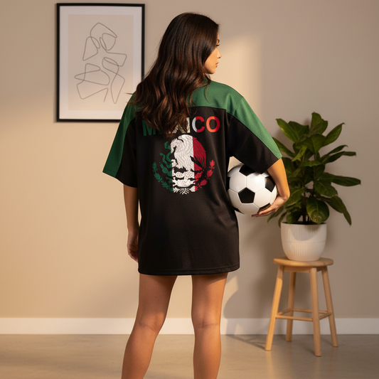 Mexico Flag Themed Graphic Mesh V-Neck Soccer Jersey