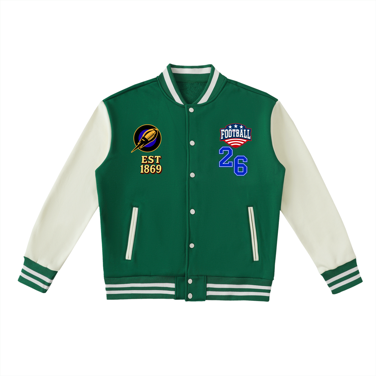 American Football Themed Graphic Two-Tone Fleeced Varsity Unisex Jacket