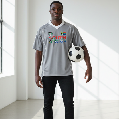 South African Flag Themed Graphic  Stripe Collared Soccer Jersey