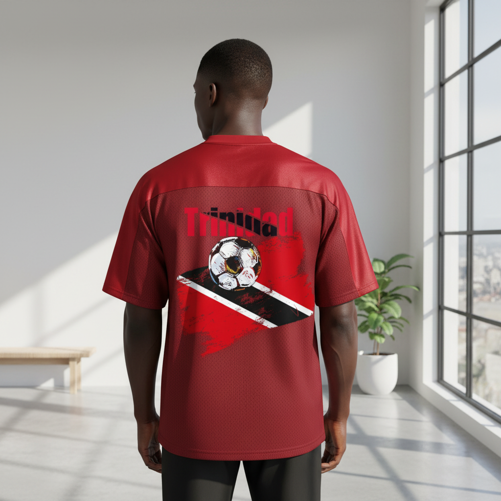 Trinidad Flag Themed Unisex Oversized Mesh V-Neck Graphic Soccer Jersey