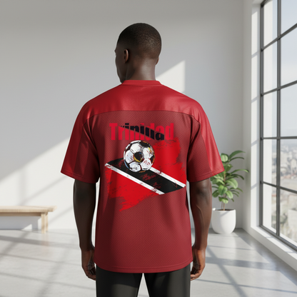 Trinidad Flag Themed Unisex Oversized Mesh V-Neck Graphic Soccer Jersey