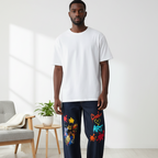 Men's Heavyweight Straight-Leg Denim Jeans Featuring Colorful Music-Themed Graffiti Graphics ODMPOD