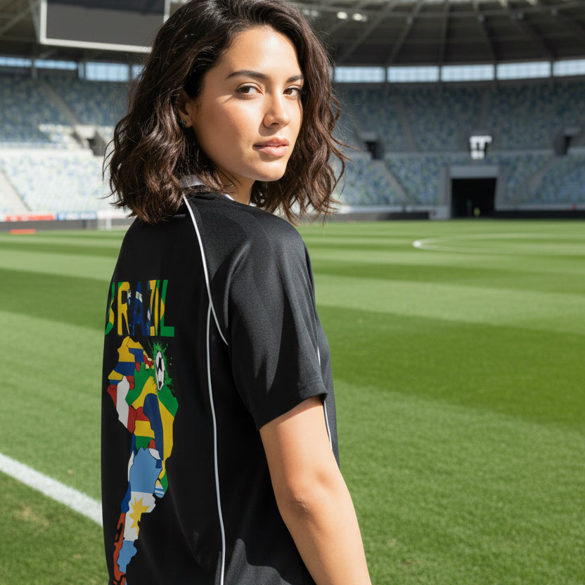 Brazil Flag Themed Graphic Shadow Stripe Collared Soccer Unisex Jersey