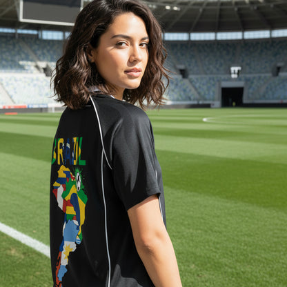 Brazil Flag Themed Graphic Shadow Stripe Collared Soccer Unisex Jersey
