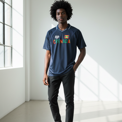 Grenada Flag Themed Graphic  V-Neck Soccer Jersey
