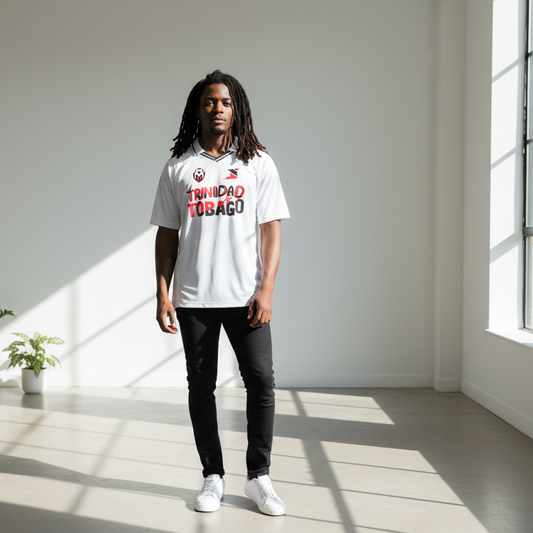 Unisex Trinidad Flag Themed Graphic Striped V-Neck Soccer Jersey