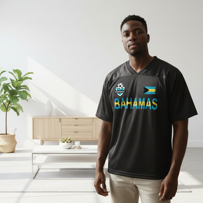 Bahamas Flag Themed Unisex Oversized Mesh V-Neck Soccer Jersey