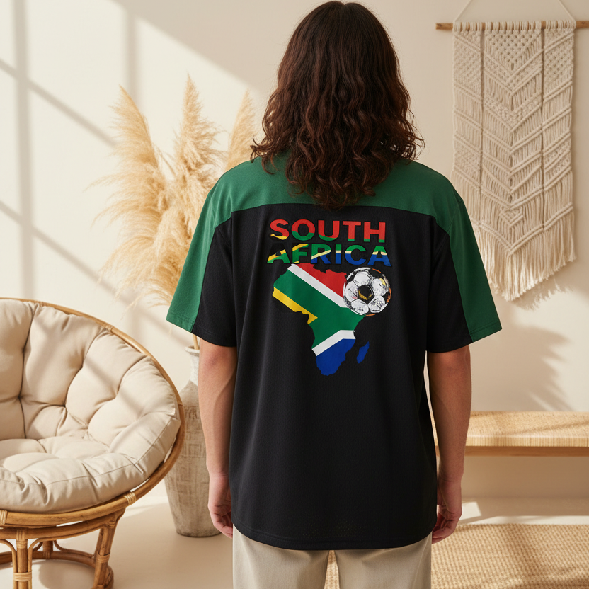 South African Flag Themed Graphic Mesh V-Neck Soccer Jersey