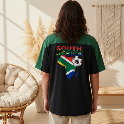 South African Flag Themed Graphic Mesh V-Neck Soccer Jersey