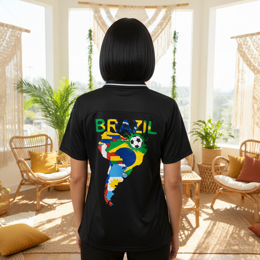 Brazil Flag Themed Graphic Striped V-Neck Soccer Unisex Jersey