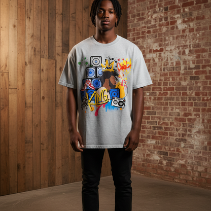 Graffiti Black Art Graphic Snow Washed Oversized Cotton Unisex T-Shirt