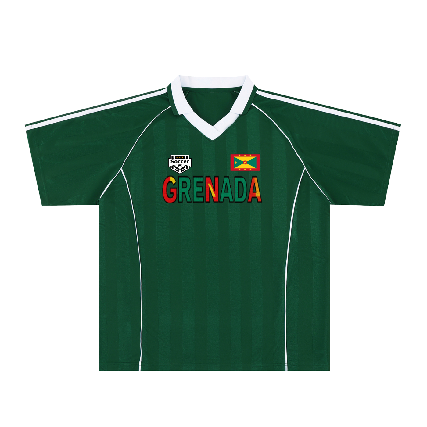 Grenada Flag Themed Graphic Stripe Collared Soccer Jersey
