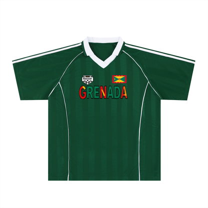 Grenada Flag Themed Graphic Stripe Collared Soccer Jersey