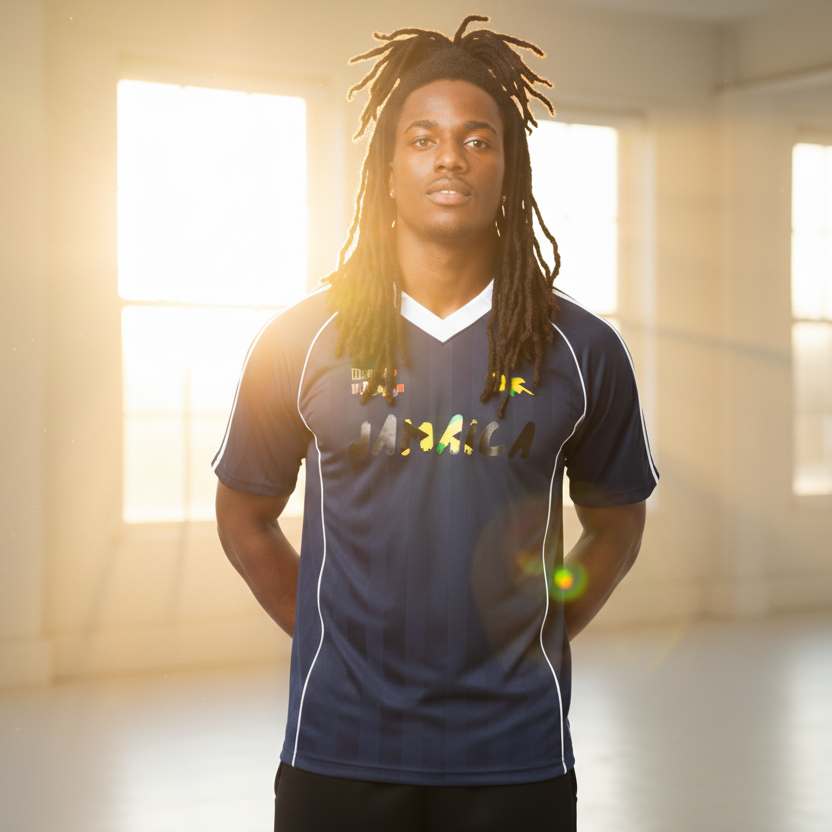 Jamaica Flag Themed Unisex Stripe Collared Soccer Jersey