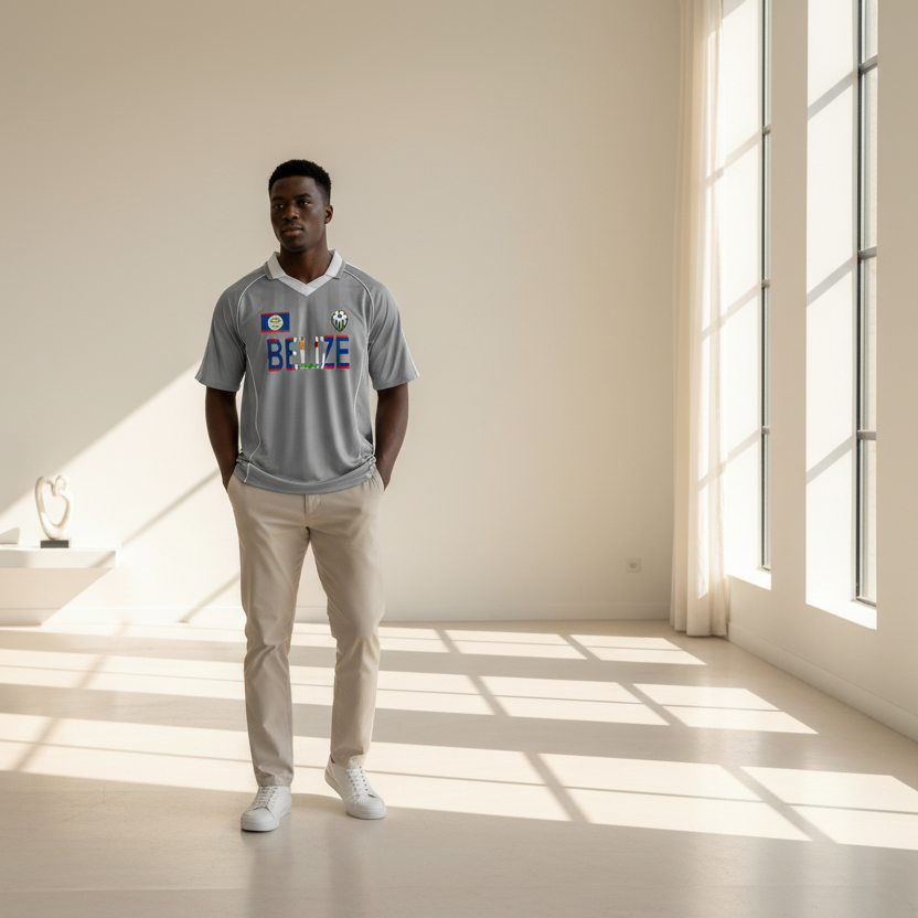 Belize Flag Themed Shadow Stripe Collared Soccer Graphic Unisex Jersey ODMPOD