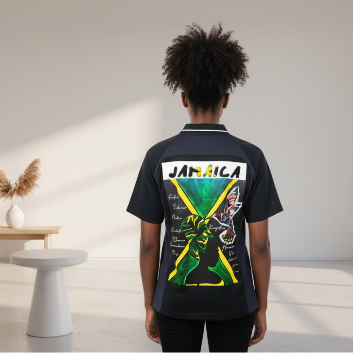 Jamaica Themed Graphic Striped V-Neck Soccer Jersey