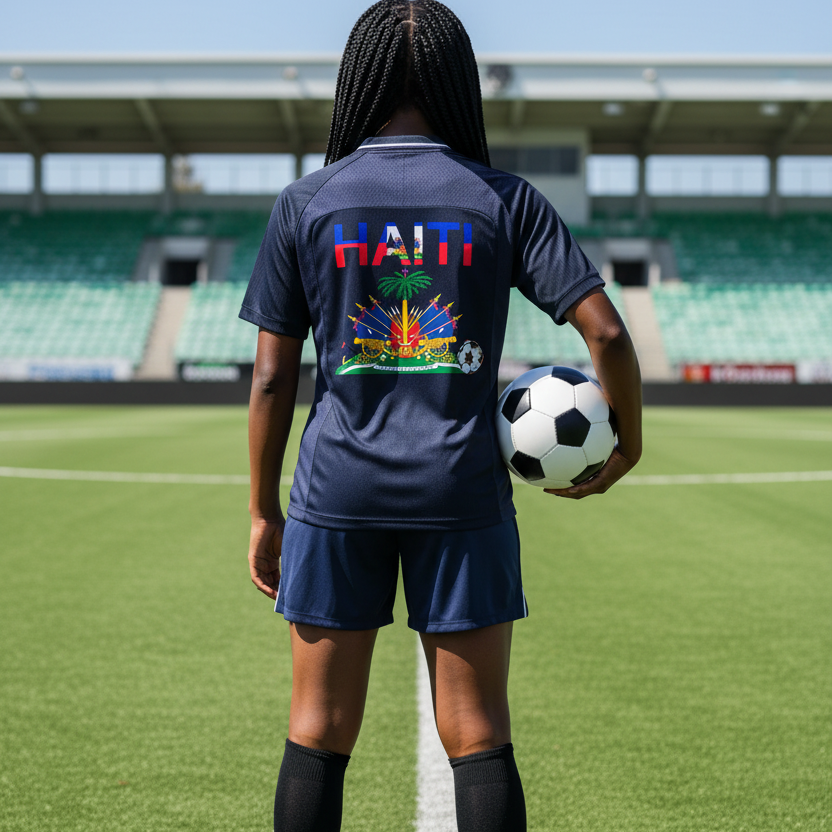 Haiti Flag Themed Striped V-Neck Unisex  Soccer Jersey