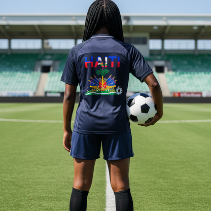 Haiti Flag Themed Striped V-Neck Unisex  Soccer Jersey