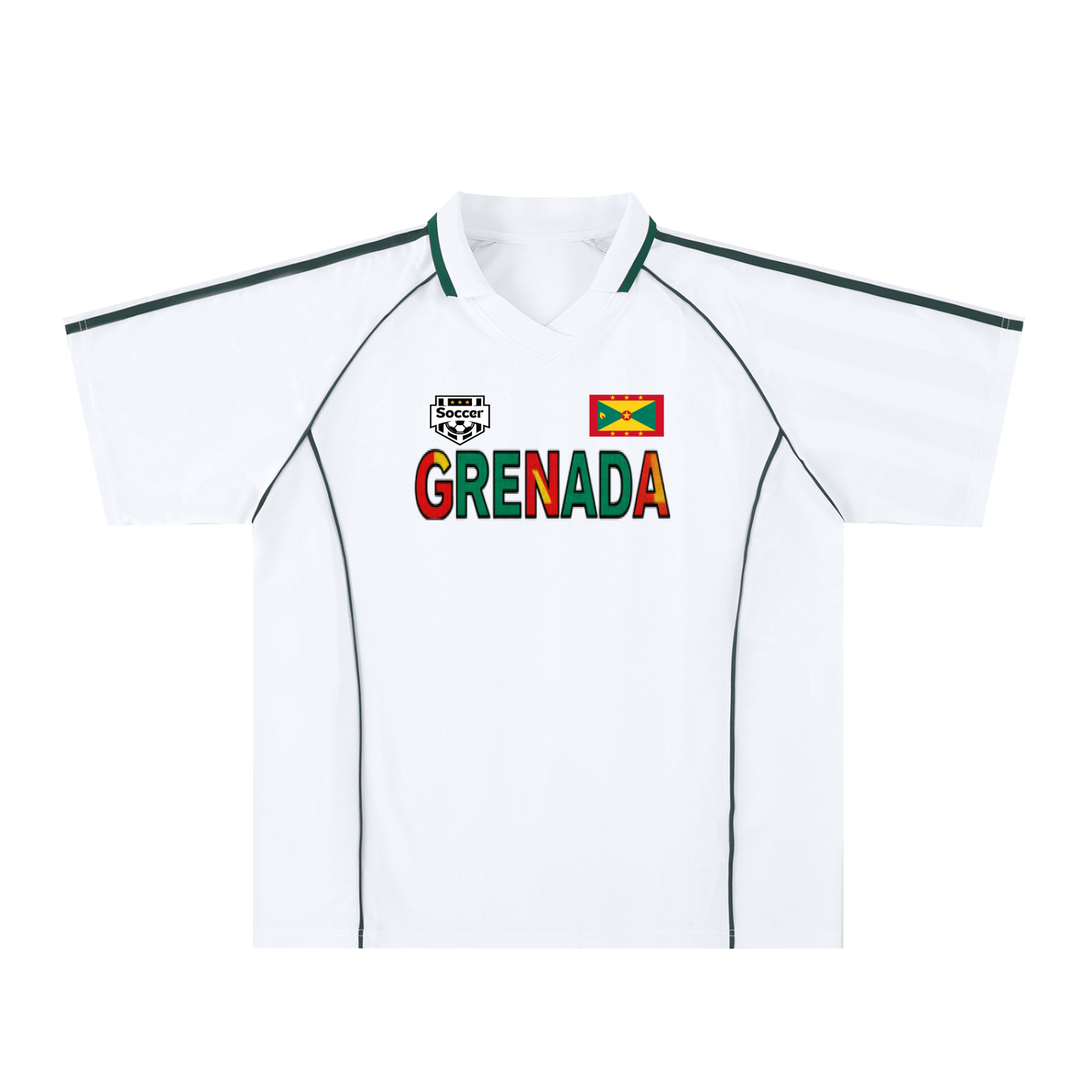 Grenada Flag Themed Graphic Stripe Collared Soccer Jersey