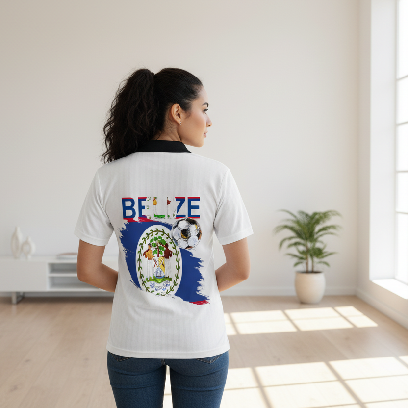 Belize Flag Themed Graphic Contrast Collar Striped Soccer Unisex Jersey