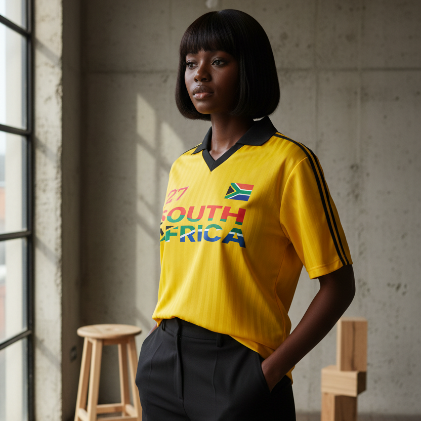 South African Flag Themed Graphic Collar Striped Soccer Jersey
