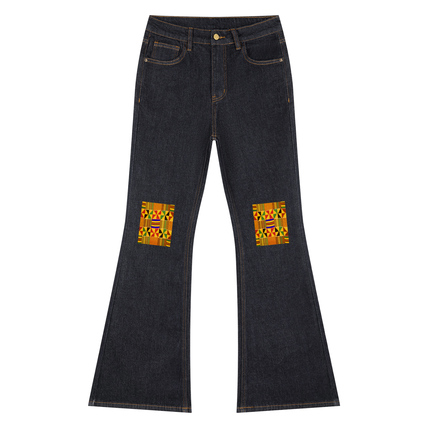 Kente Print Patch Women's High-Rise Flared Jeans