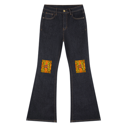 Kente Print Patch Women's High-Rise Flared Jeans