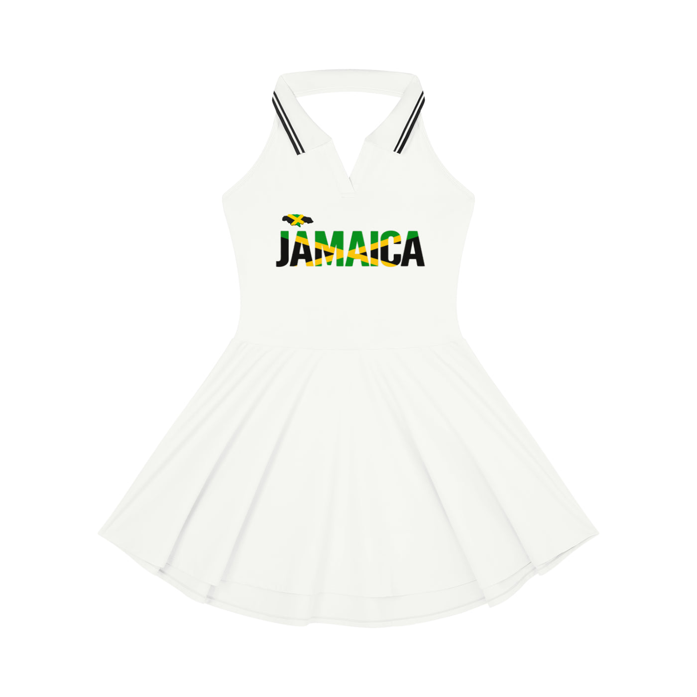 Jamaica Flag Themed Women's Collared Halter A-Line Tennis Dress