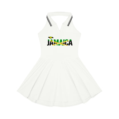 Jamaica Flag Themed Women's Collared Halter A-Line Tennis Dress