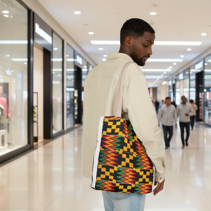 Kente Pattern Canvas Tote Bag — Vibrant African Print Market Tote