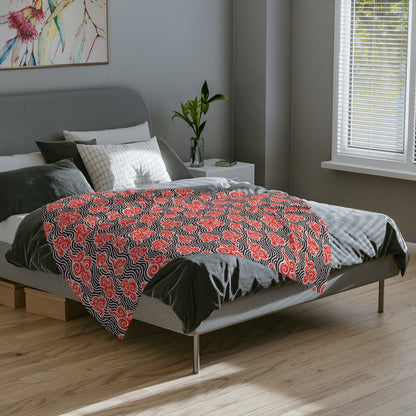 Red Cloud Swirl Velveteen Blanket — Plush Microfiber Throw