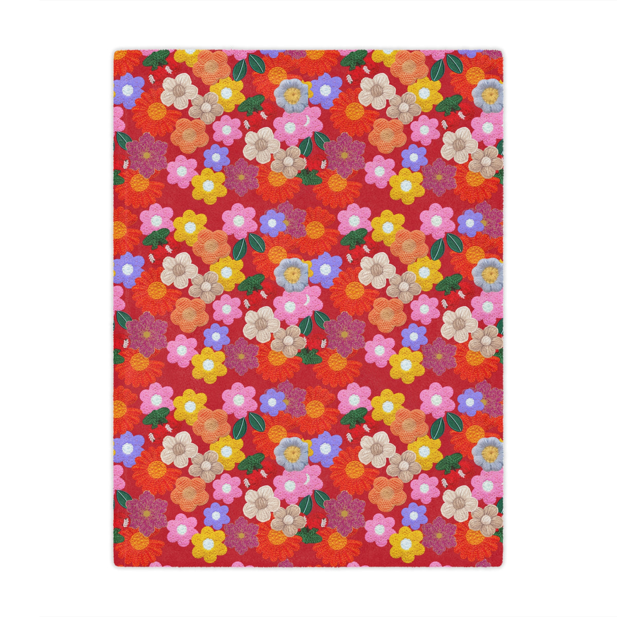 Floral Fiesta Minky Blanket — Bright Retro Flower Pattern, Cozy Throw for Living Room & Kids Printify