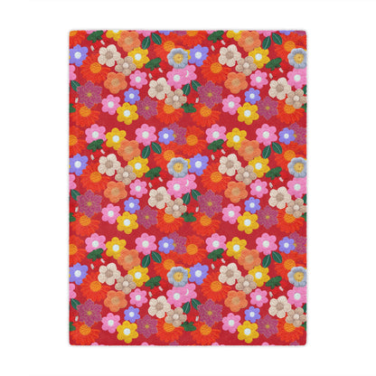 Floral Fiesta Minky Blanket — Bright Retro Flower Pattern, Cozy Throw for Living Room & Kids