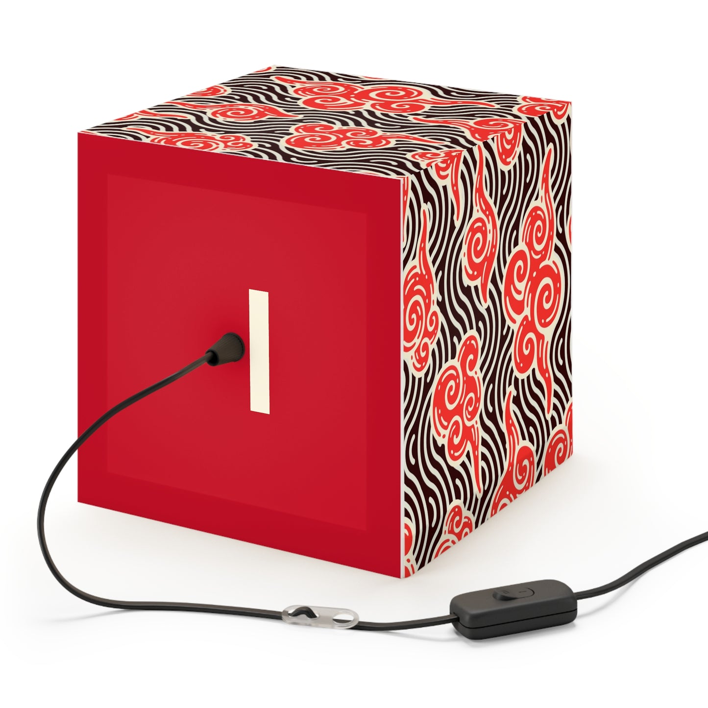 Japanese Wave Cube Lamp — Red Kumo Pattern Light