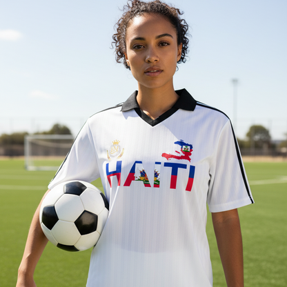 Haiti Flag Themed Contrast Collar Striped Soccer Jersey