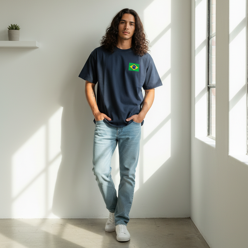 Brazil Flag Themed Graphic Vintage Wash Cotton Unisex T-Shirt