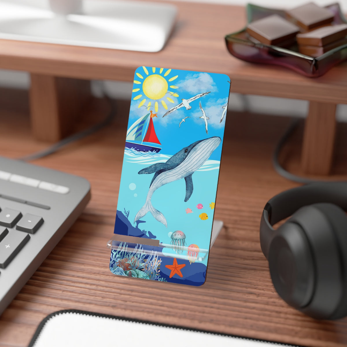 Whale Ocean Phone Stand — Decorative Mobile Display Stand with Sea Life Design Printify