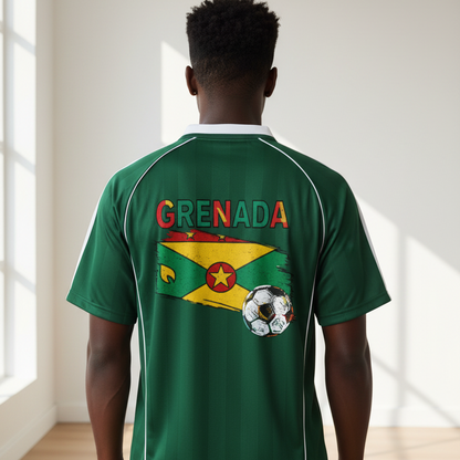 Grenada Flag Themed Graphic Stripe Collared Soccer Jersey