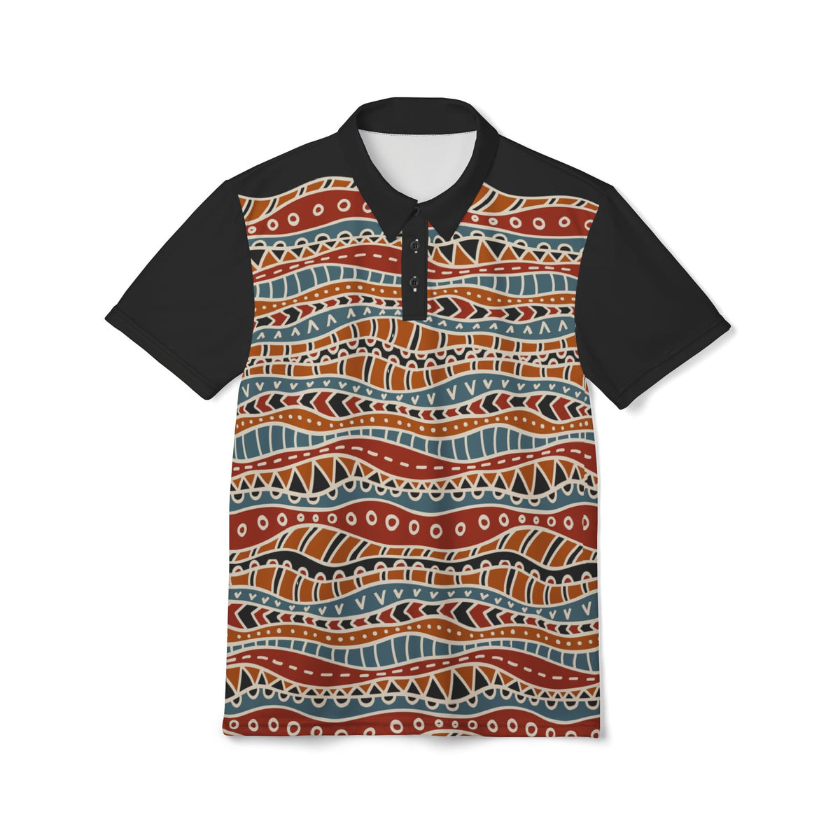 Tribal Wave Polo Shirt — Earth Tones Patterned Polo